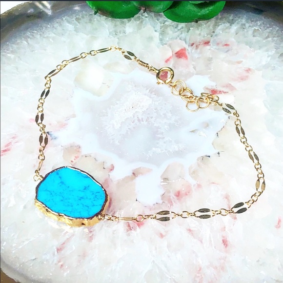 Blossom and Grow Jewelry Jewelry - Freeform turquoise bracelet with 14k gold chain